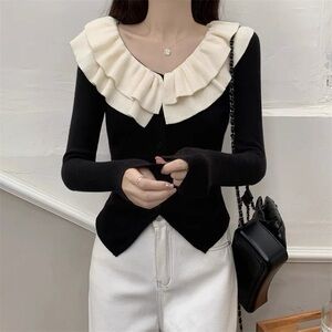 New Sweater Blouse for Women / Girls, Double Layers V Neck Design, Front Buttons